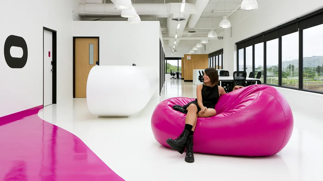 Studio workspace with magenta accents and monitors